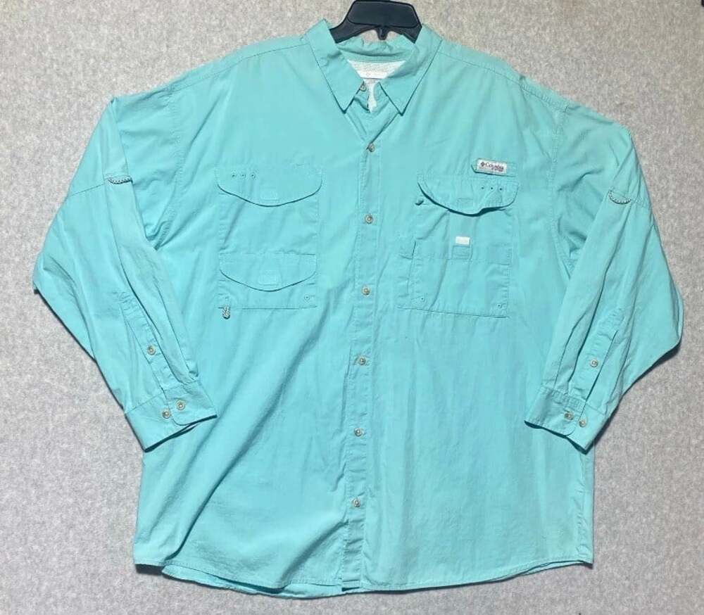 Columbia PFG Bahama II Long Sleeve Shirt Men XXL 2TG Gulf Stream Aqua Fishing